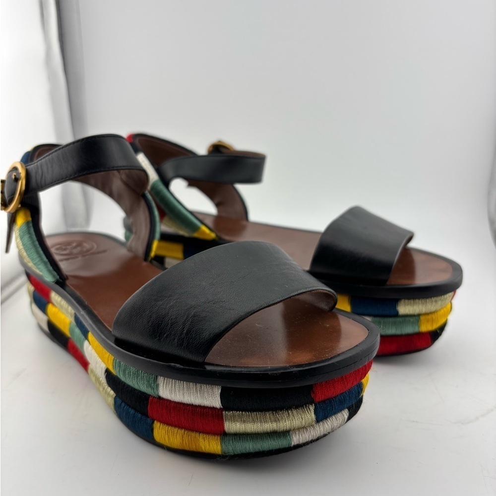 Tory Burch Leather Camilla Embroidered Platform Ankle Strap Sandals Size 5​​​​​ - Picture 2 of 16